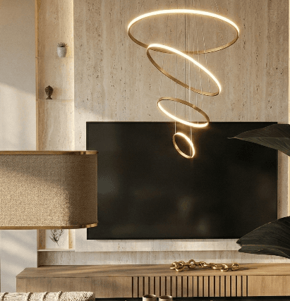 Luminária pendente helicoidal e painel ripado - Aracá Interiores